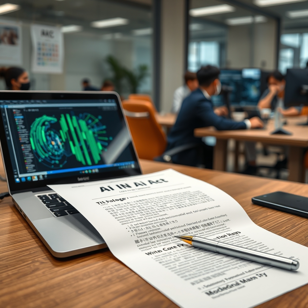 全球人工智能治理框架演进：从欧盟 AI 法案到行业标准；EU AI Act official document text on desk with pen