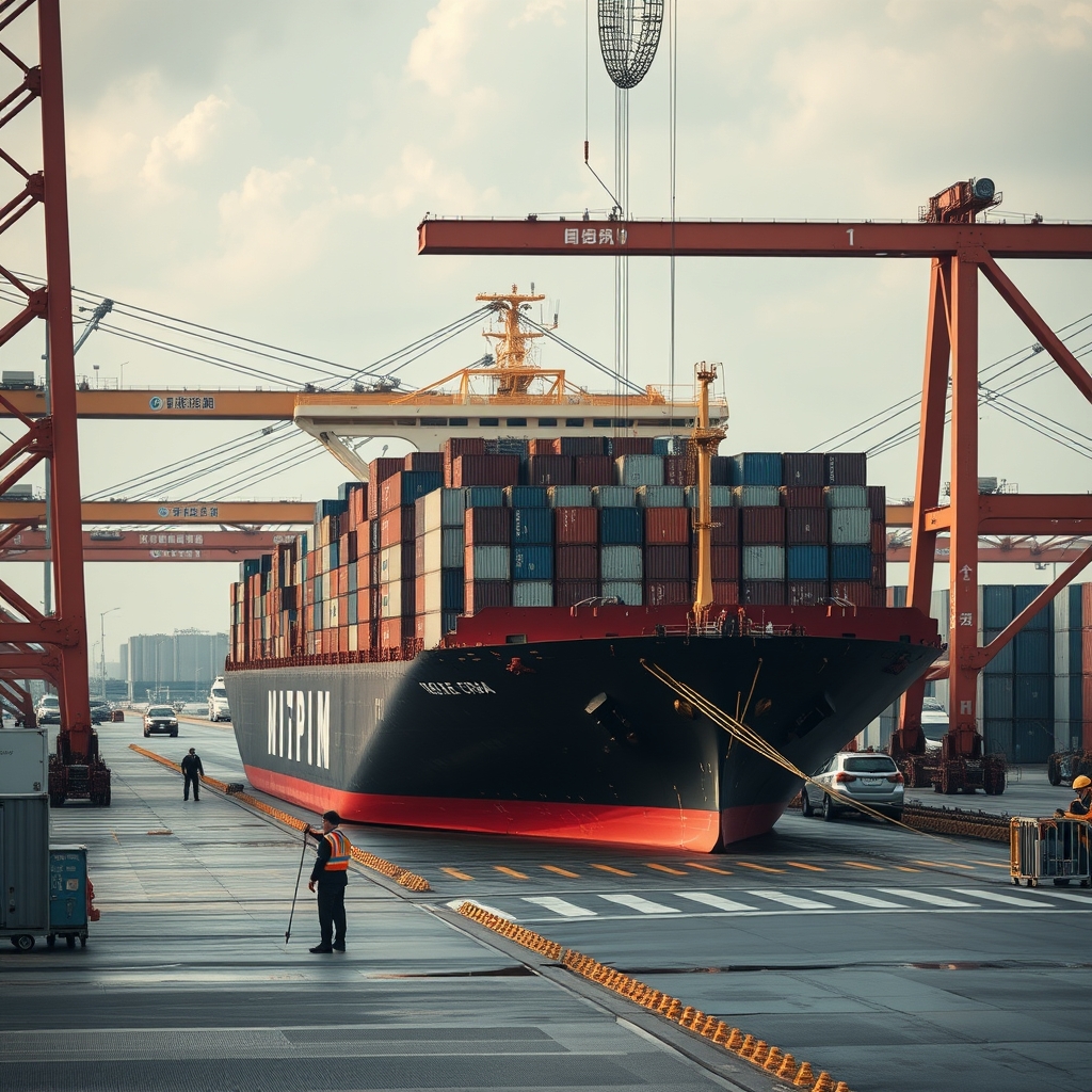 全球供应链重构:地缘经济分化下的新格局;port container terminal cargo ship unloading