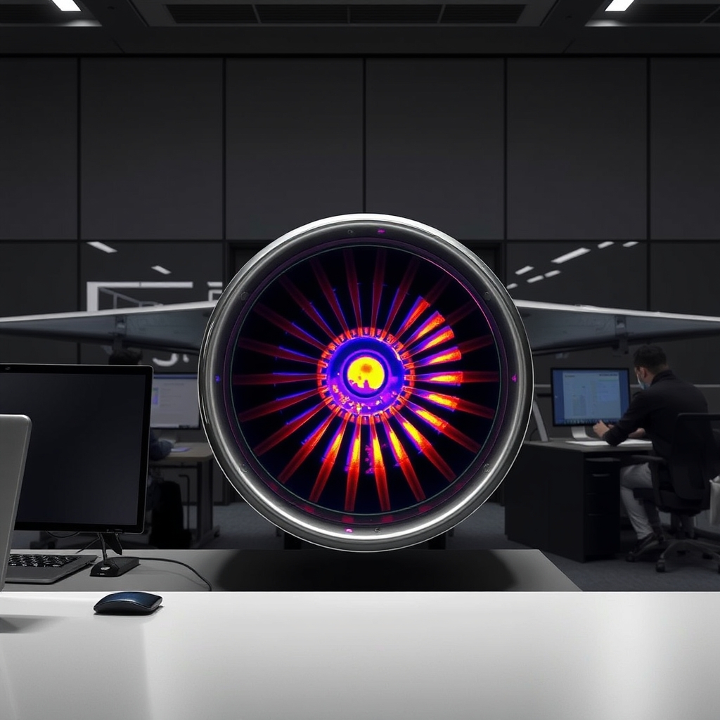 Infrared Signature: Thermal imaging visualization of a jet engine exhaust showing heat dispersion