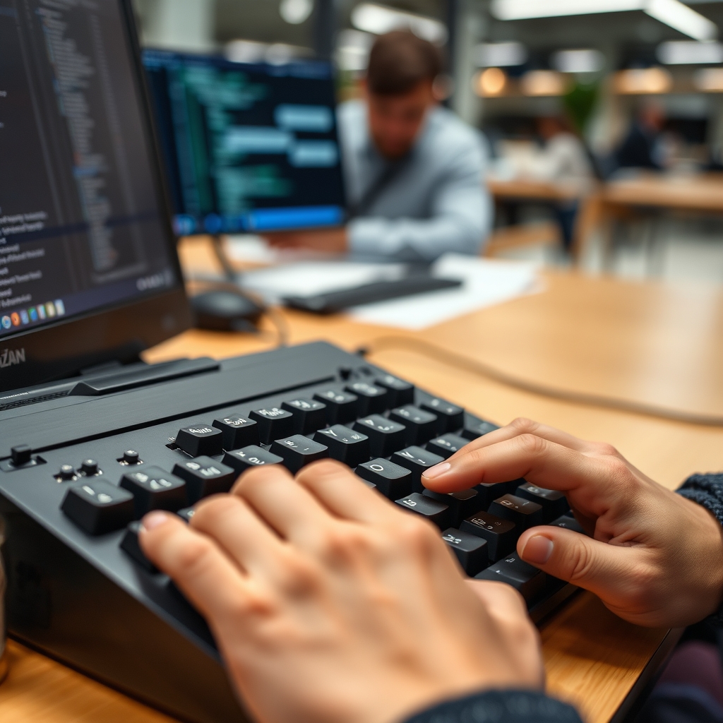 Mechanical keyboard typing markdown syntax close up